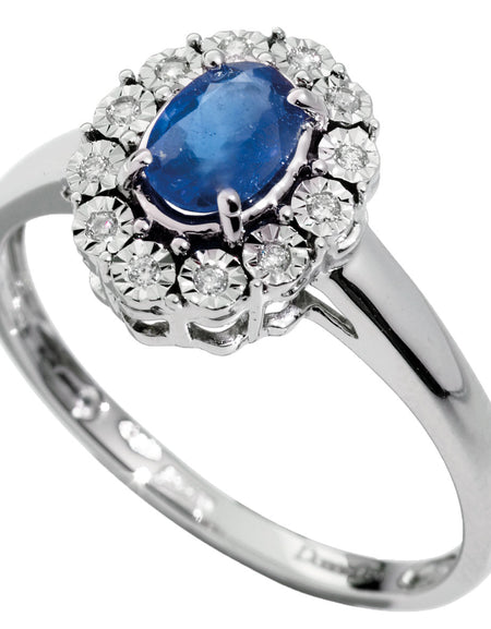 Anello DonnaOro MAGIA con cestino in Oro Bianco 18kt, Diamanti e Zaffiro