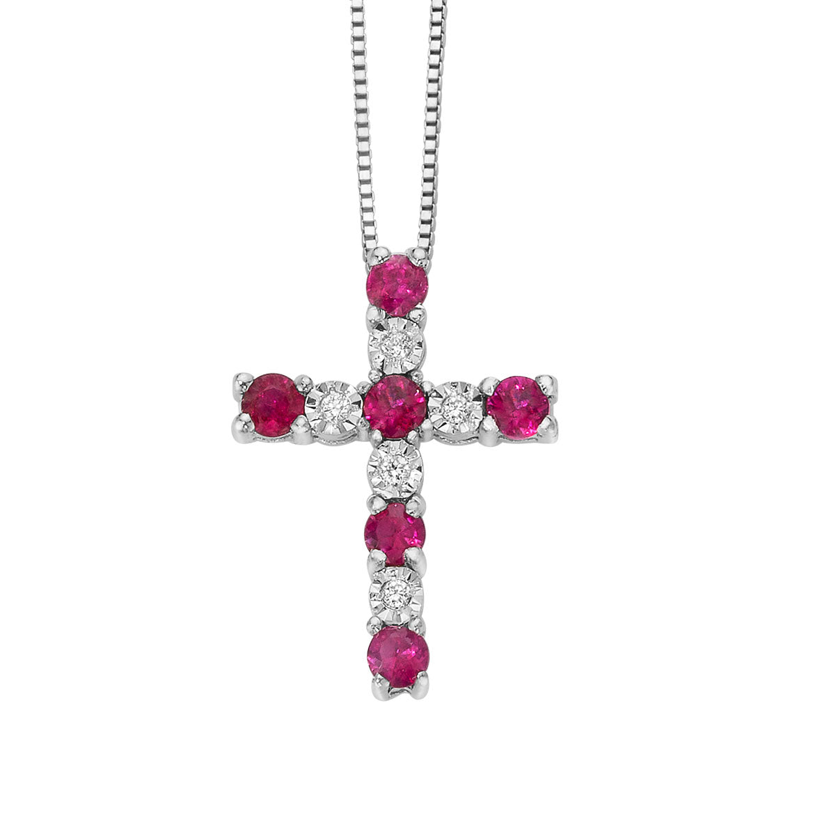 Collana DonnaOro INTENSA con Croce in Oro Bianco 18kt, Diamanti e Rubini