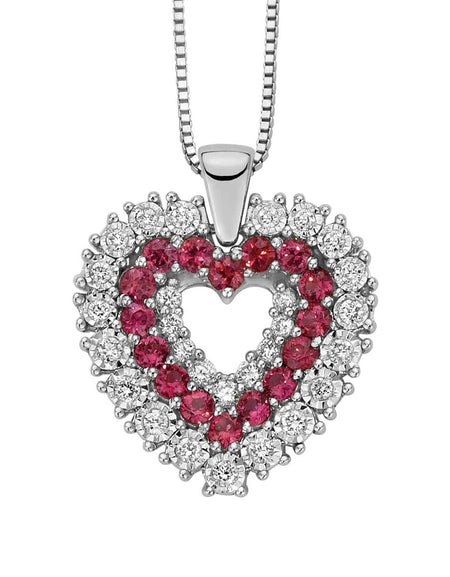 Collana DonnOro Mistero con Cuore in Oro bianco 18kt con Rubini e Diamanti