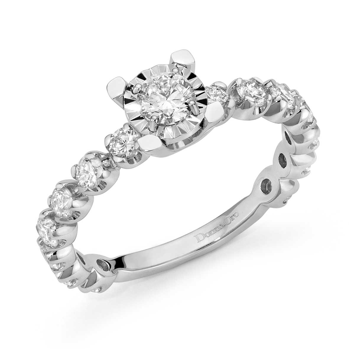 Anello Solitario DonnaOro ETERNA in Oro Bianco 18kt con veretta di