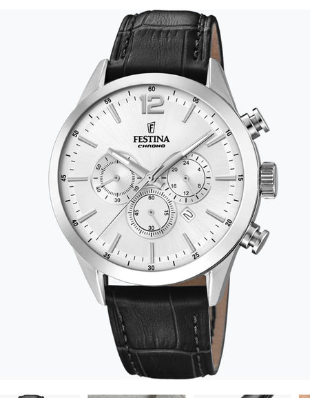 OROLOGIO FESTINA TIMELESS CHRONOGRAPH F20542/1 ARGENTO CON CINTURINO IN PELLE, UOMO
