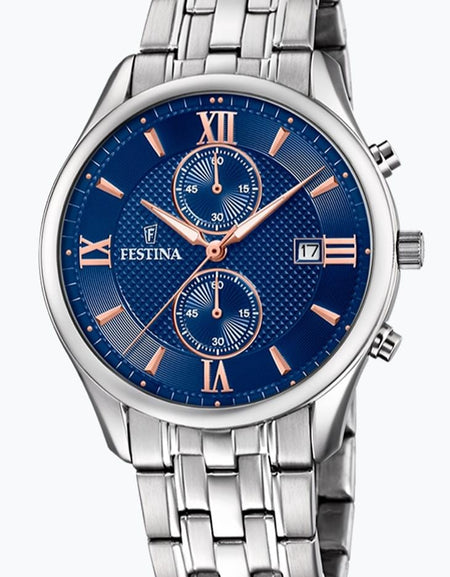 OROLOGIO FESTINA TIMELESS CHRONOGRAPH F6854/6 BLU CINTURINO IN ACCIAIO, UOMO