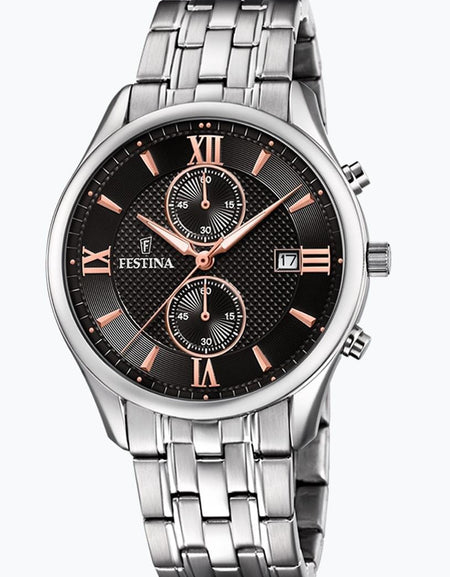 OROLOGIO FESTINA TIMELESS CHRONOGRAPH F6854/7 NERO CINTURINO IN ACCIAIO, UOMO
