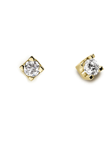 LUCE DI DONNAORO Orecchini Punto Luce Griffes Quadrate Diamanti 0.03ct in Oro Giallo 18kt