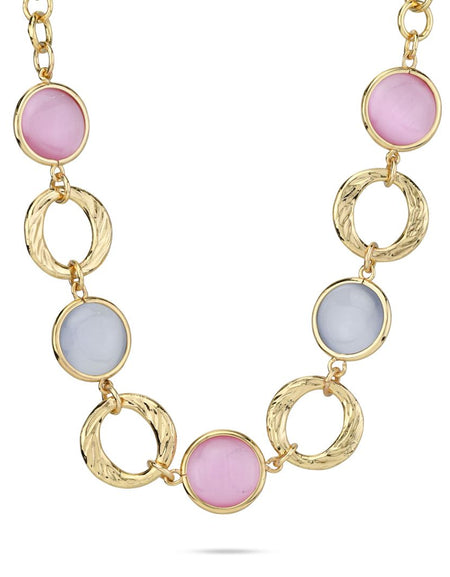 Collana placcata oro giallo con cristalli di colore rosa chiaro e grigio BOCCADAMO