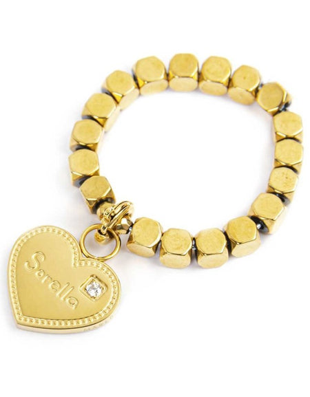 MARLÙ Anello elasticizzato pendente cuore Sorella in acciaio ed ematite cubica