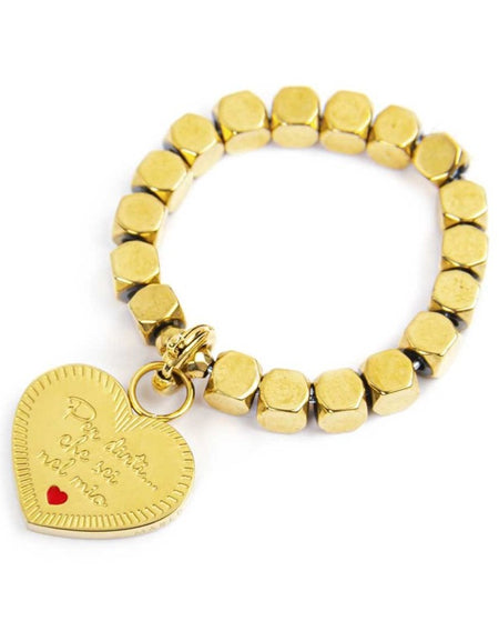 MARLÙ Anello elasticizzato pendente cuore Sorella in acciaio ed ematite cubica