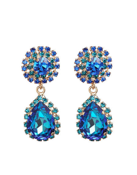 OTTAVIANI Orecchini pendenti Moda dorati con Cristalli Blu Pavone e Verdi