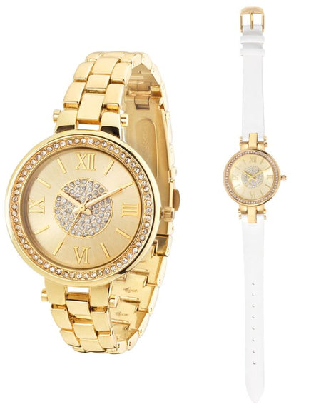 OTTAVIANI Orologio Donna Solo Tempo in Maglia Dorato e Cinturino in Pelle Bianco