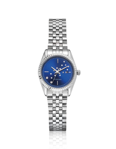 OTTAVIANI Orologio Donna Solo Tempo Quadrante Blu e Cristalli Bianchi