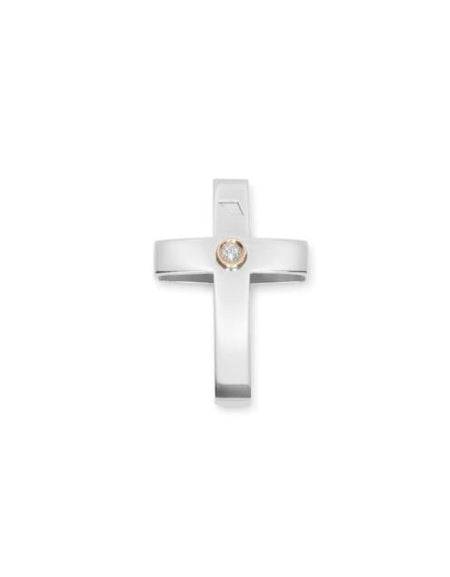 Croce BARAKÀ Oro Bianco18k, Oro Rosa 18kt con Diamante Bianco ct 0.03