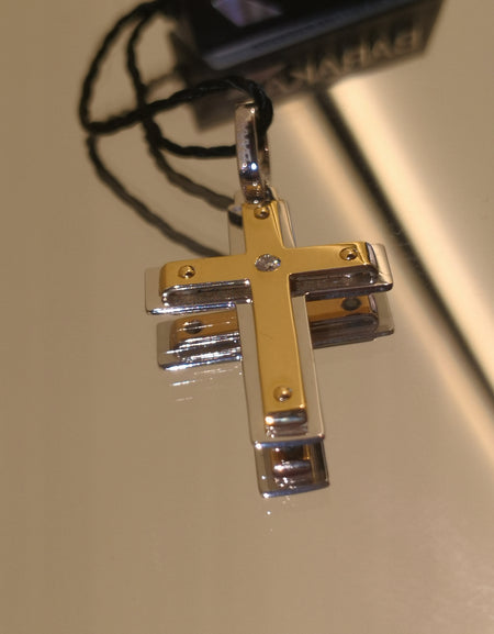Croce BARAKÀ Oro Bianco,Rosa e Giallo 18kt,Diamante Nero ct 0.06 e Diamante Bianco ct 0.02