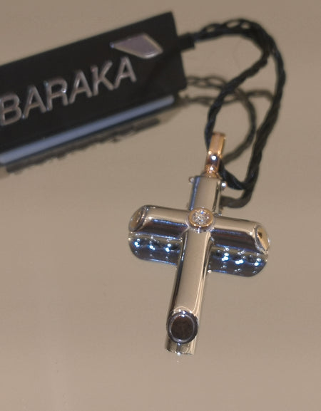 Croce BARAKÀ Oro Bianco18k, Oro Rosa 18kt con Diamante Bianco ct 0.03