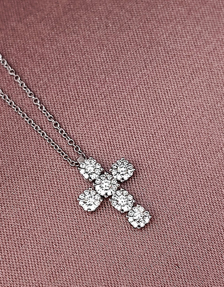 Collana Donna SALVINI con Croce Collezione Daphne in Oro Bianco 18kt e Diamanti