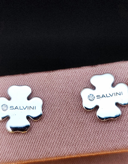 Orecchini Donna SALVINI coll: Minimal Pop Quadrifoglio in Oro Bianco 9kt e Diamanti