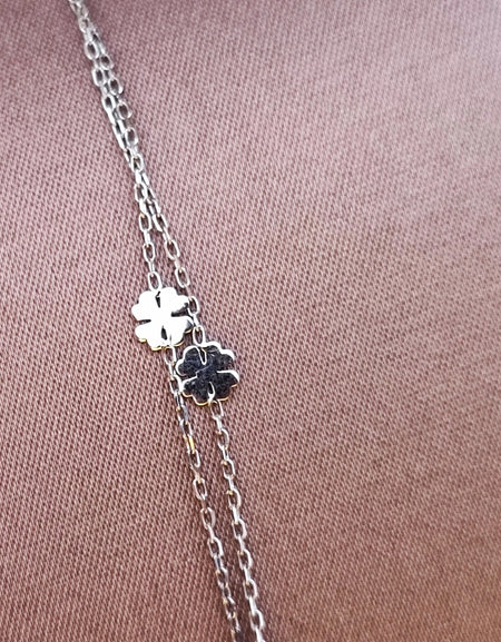 Collana Donna SALVINI coll: Minimal Pop Quadrifoglioin Oro Bianco e Rosa 9kt, Diamante