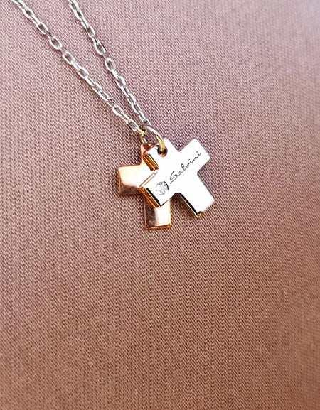 Collana Donna SALVINI coll: Minimal Pop Croci in Oro Rosa e Bianco e Diamante