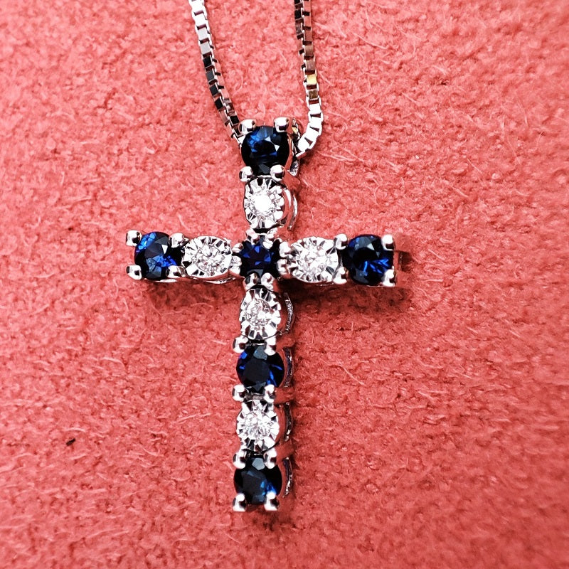 NALBORI|Collana Rosario Uomo Argento 925 Con Cristallo Blu Croce E Madonna 455 Cm - Foto 10