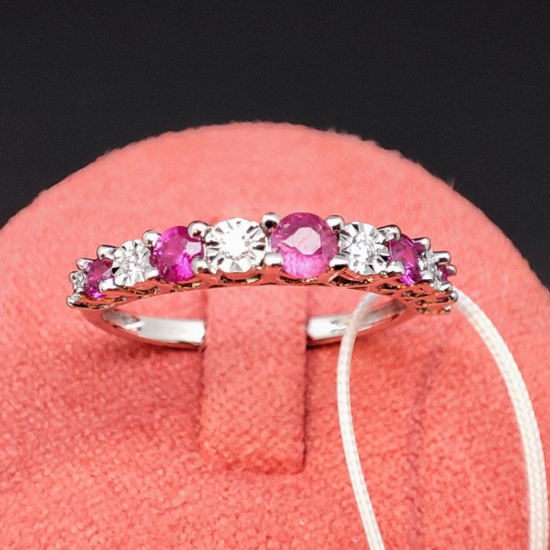 Anello DonnaOro VANTO veretta in Oro bianco 18kt con Rubini e