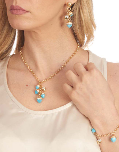 Collana donna BOCCADAMO CALEIDA con ciuffo di cristalli piramidali color turchese e zirconi