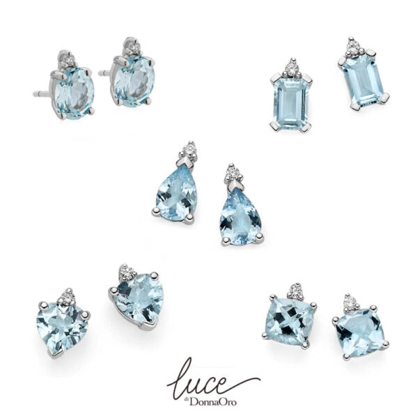LUCE DI DONNAORO Orecchini al lobo Acquamarina Cuscino e Diamanti