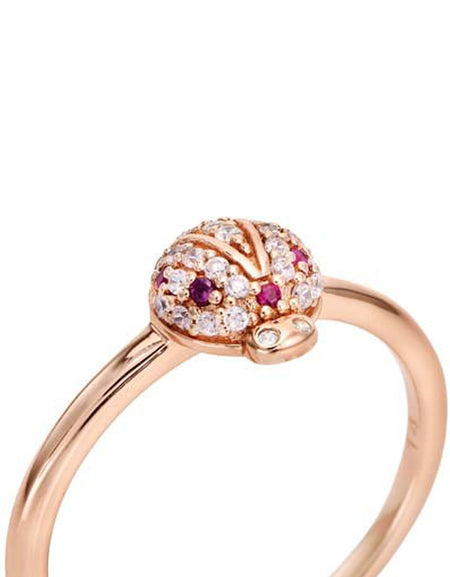 Anello AMEN Donna Coccinella Rosè e Zirconi Bianchi e Rossi