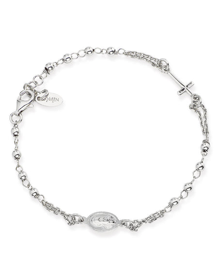 AMEN Bracciale Unisex Rosario Classico Rodiato in Argento 925