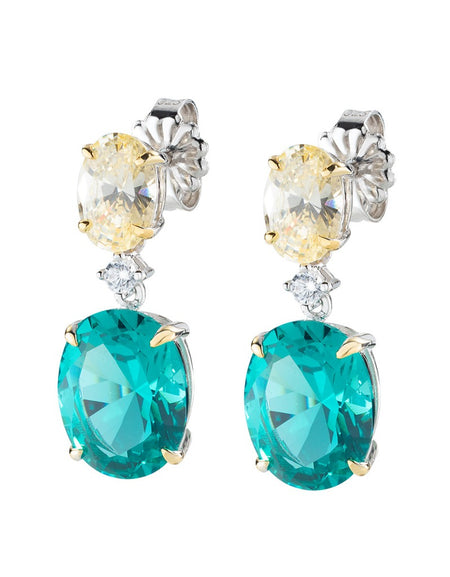 Amen Orecchini Donna Cocktail Zirconi Smeraldo e Limone in Argento 925