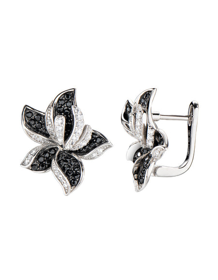 Amen Orecchini Donna Orchidea in Argento 925 Zirconi Bianchi e Neri