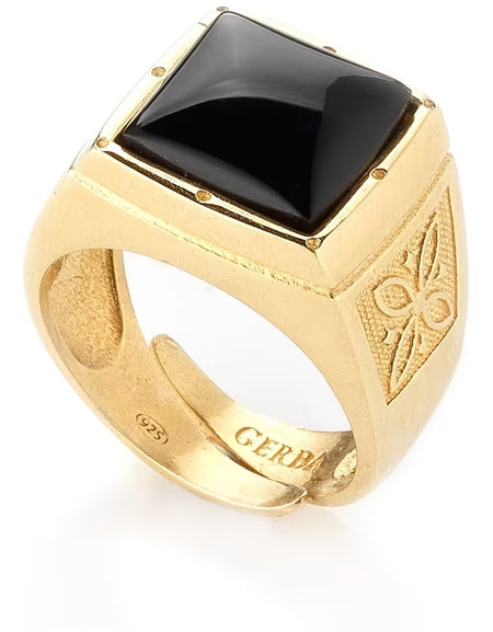 Anello Unisex GERBA JEWELS con Onice Nera in argento 925 placcato Oro giallo 18kt