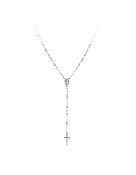 AMEN Collana Rosario Classico Rodiato Diamantato grani 3mm Argento 925