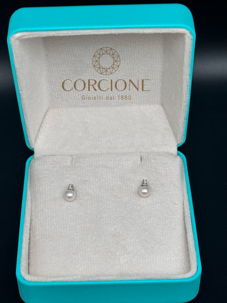 LUCE DI DONNAORO Orecchini di Perle Selene 5-5.5mm e Diamanti 0.03ct in Oro Bianco 18kt