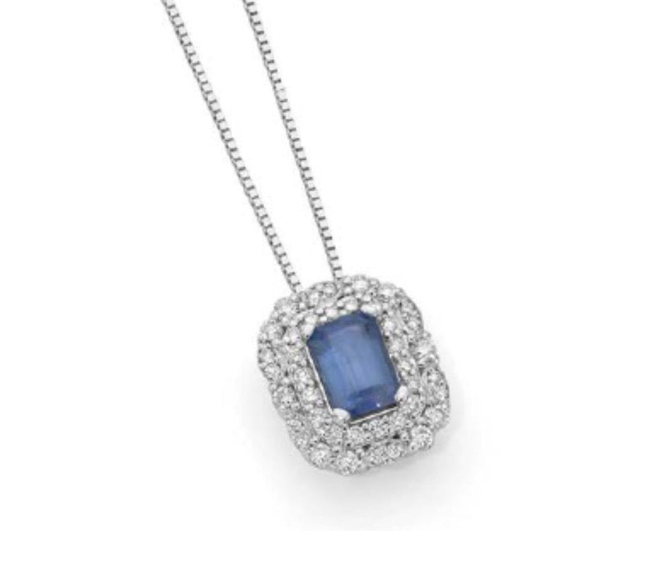 DONNAORO Collana Pendente con Zaffiro 1,00ct e Diamanti 0,42ct