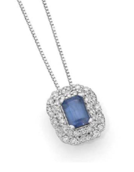 DONNAORO Collana Pendente con Zaffiro 1,00ct e Diamanti 0,42ct