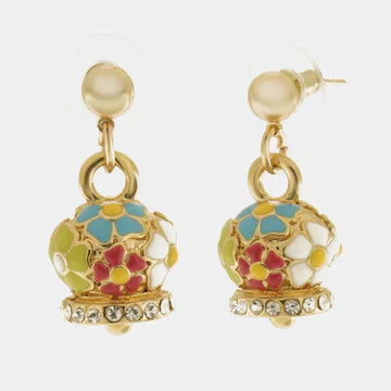 AMOCAPRI Orecchini in Metallo con campanella blu a fiori