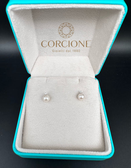 LUCE DI DONNAORO Orecchini di Perle Selene 6-6.5mm e Diamanti 0.04ct in Oro Bianco 18kt