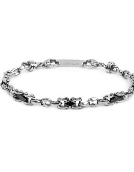 MARLÙ Bracciale uomo catena marine con elementi acciaio e ceramica sfaccettata nera lucida