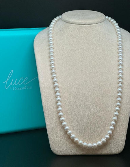 LUCE DI DONNAORO Collana Girocollo Perle 7.5-8mm 50cm e Oro Bianco 18kt