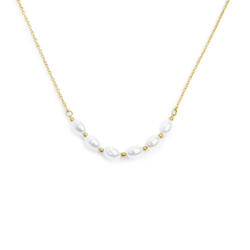 MARLÙ Collana con catena cross con perle ovali centrali