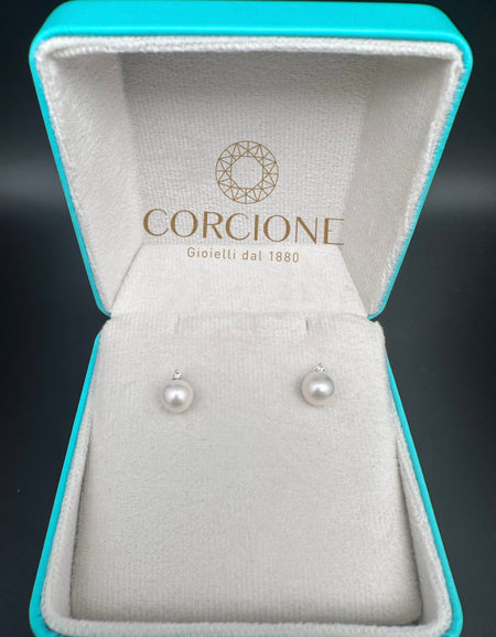 LUCE DI DONNAORO Orecchini di Perle Selene 7-7.5mm e Diamanti 0.04ct in Oro Bianco 18kt