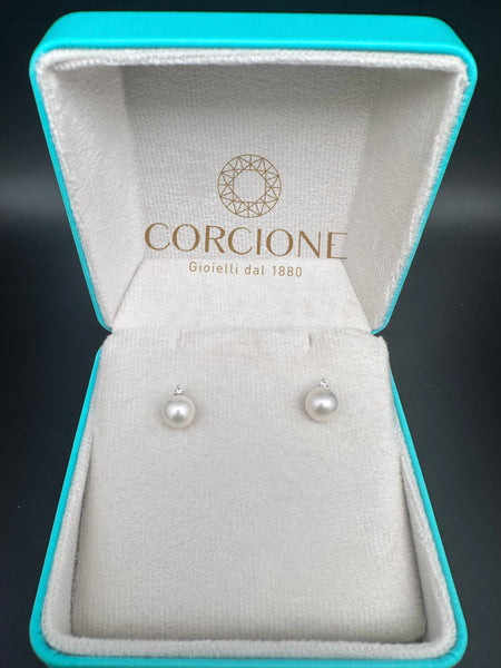 LUCE DI DONNAORO Orecchini di Perle Selene 7-7.5mm e Diamanti 0.04ct in Oro Bianco 18kt