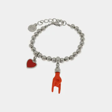 AMONAPOLI Bracciale in Metallo con pendente a forma di corna porta fortuna e cuore rosso