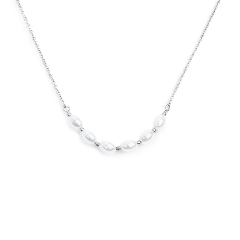 MARLÙ Collana catena cross con perle ovali centrali