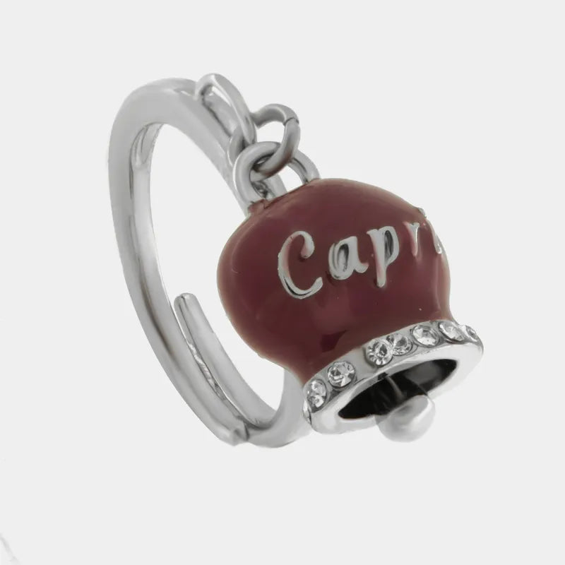 Anello in Acciaio con campanella borgogna con scritta Capri AMOCAPRI
