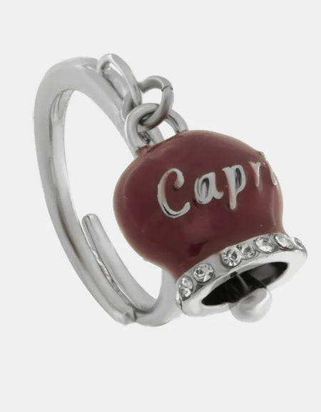Anello in Acciaio con campanella borgogna con scritta Capri AMOCAPRI
