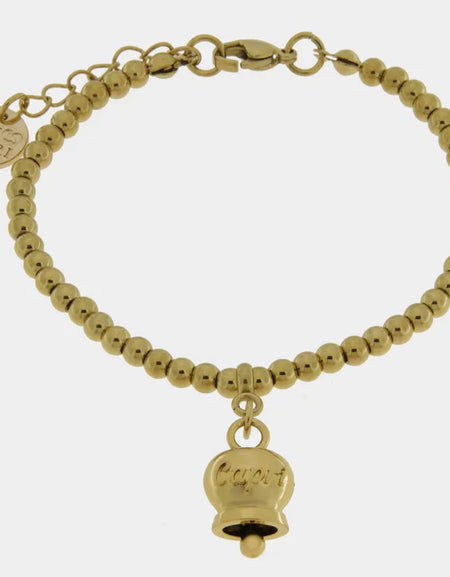 Bracciale in Acciaio con campanella pendente placcata oro con scritta Capri AMOCAPRI