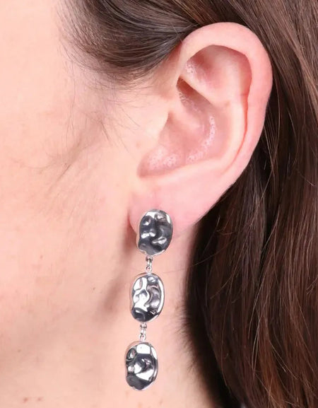 COEUR DE MER Orecchini in Acciaio piastre martellate pendenti