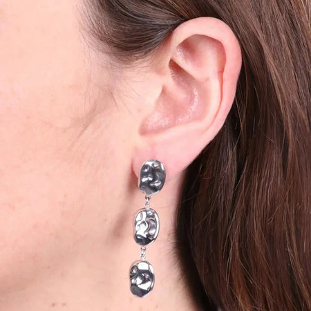 COEUR DE MER Orecchini in Acciaio piastre martellate pendenti