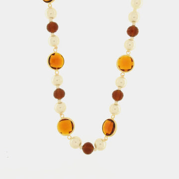 AMOVENEZIA Collana in Metallo con perle e cristalli marroni