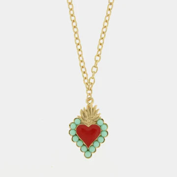 AMOVENEZIA Collana in Metallo con cuore rosso e contorno verde